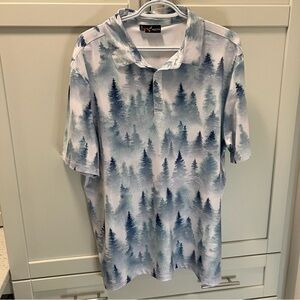 YATTA Golf Forest Print Performance Polo Shirt | Blue and White | Men's Size XL